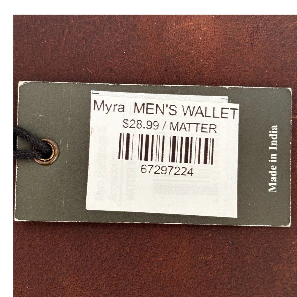 Myra Bifold‎ Wallet Mens Matter Brown Leather Embossed Coin Pocket Cowboy New